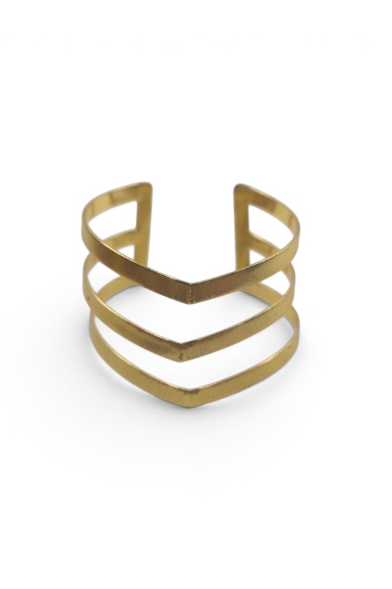 Brazalete Rígido de Latón Dorado Triple V