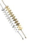 Pulsera de latón con hojas texturizadas en color dorado y plateado, diseño boho Samarkanda.