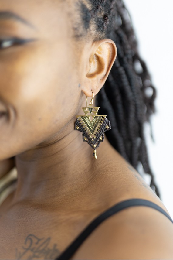 Pendientes Boho Macramé Bronce Geométrico