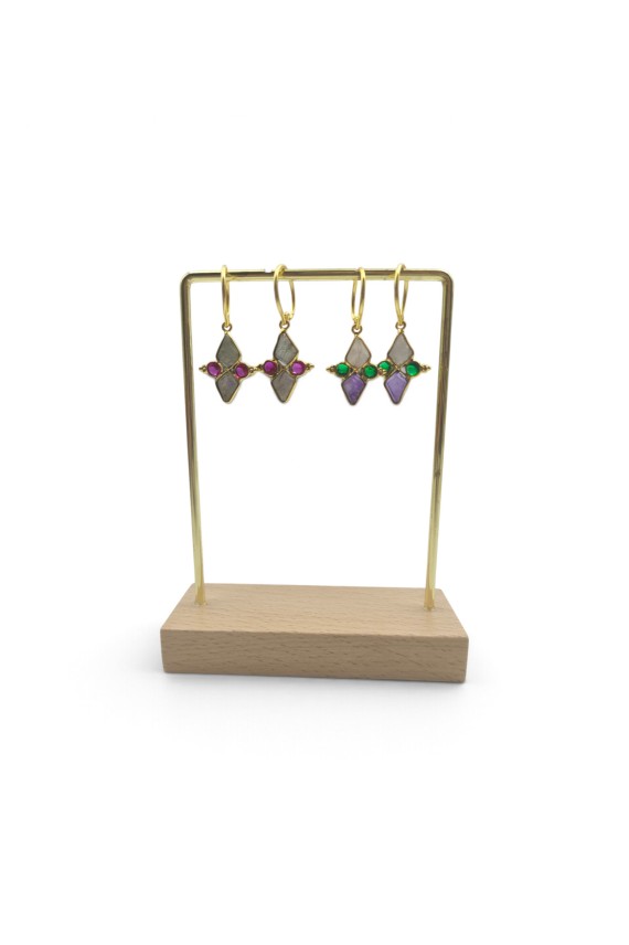 Pendientes dorados con piedras naturales, diseño boho artesanal Samarkanda