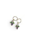 Pendientes dorados con piedras naturales en tonos violeta, verde y claro, diseño boho artesanal Samarkanda