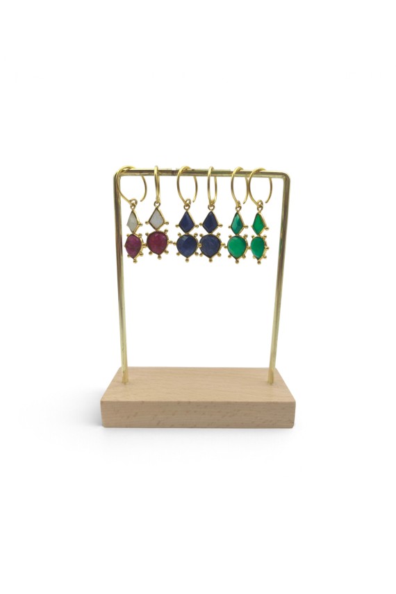 Pendientes dorados con piedras naturales y diseño de doble piedra, joya boho artesanal Samarkanda