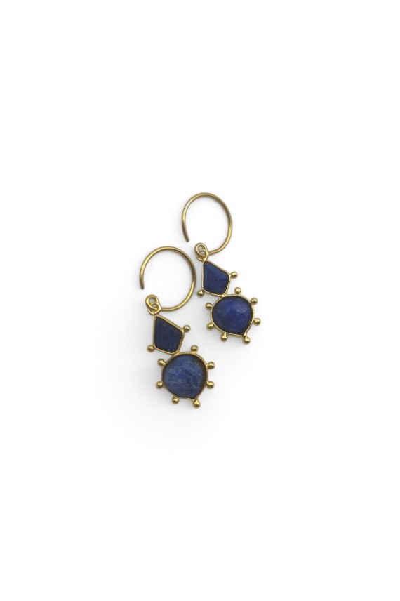 Pendientes dorados con piedras naturales azules y diseño de doble piedra, joya boho artesanal Samarkanda