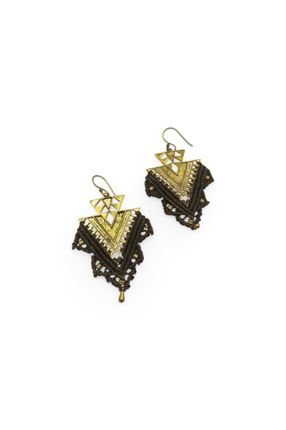 Pendientes Boho Macramé Bronce Geométrico