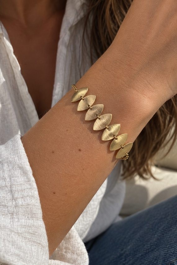 Pulsera de Latón Hojas Texturizadas