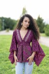 Blusa Boho de Seda Marrón Estampada