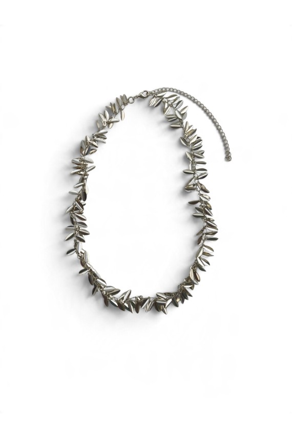 Collar de Latón Plateado Espiga de Hojas