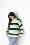 Jersey de punto a rayas verdes y blancas con cuello cisne, talla única, vista frontal, Samarkanda.