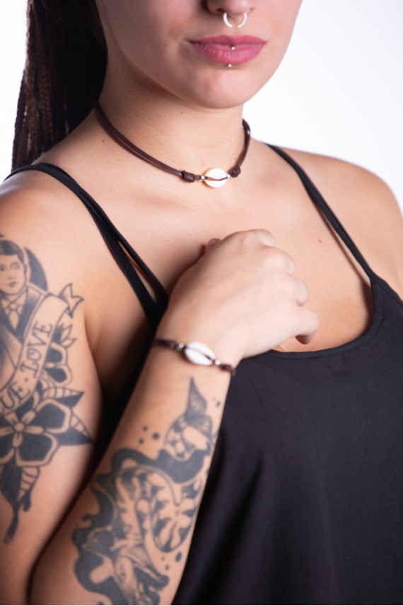 Pulsera y tobillera Cauri cuero Downs Pulsera y tobillera Cauri cuero Downs