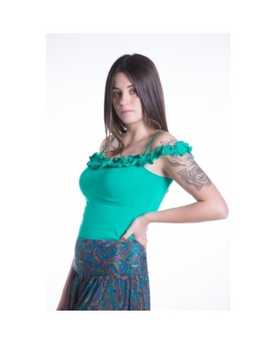 Camiseta verde de tirantes con volantes Samarkanda Camiseta verde de tirantes con volantes Samarkanda