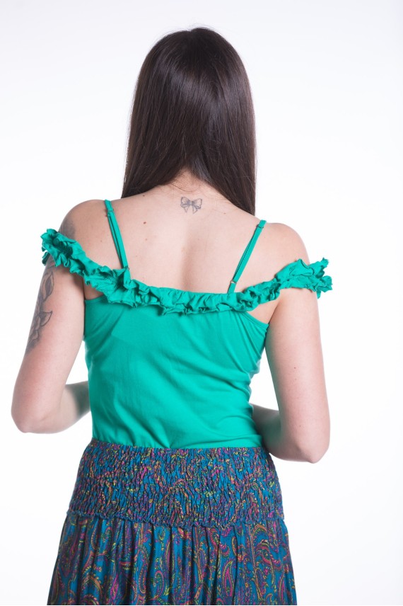 Camiseta verde de tirantes con volantes Samarkanda