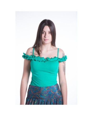 Camiseta verde de tirantes con volantes Samarkanda Camiseta verde de tirantes con volantes Samarkanda