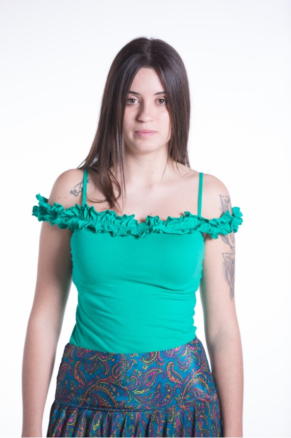 Camiseta verde de tirantes con volantes Samarkanda