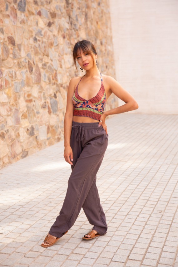 Pantalón largo unisex de tejido fino con cintura elástica y bolsillos laterales