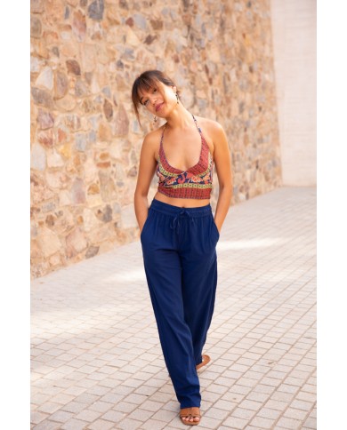 Pantalón largo unisex de tejido fino con cintura elástica y bolsillos laterales