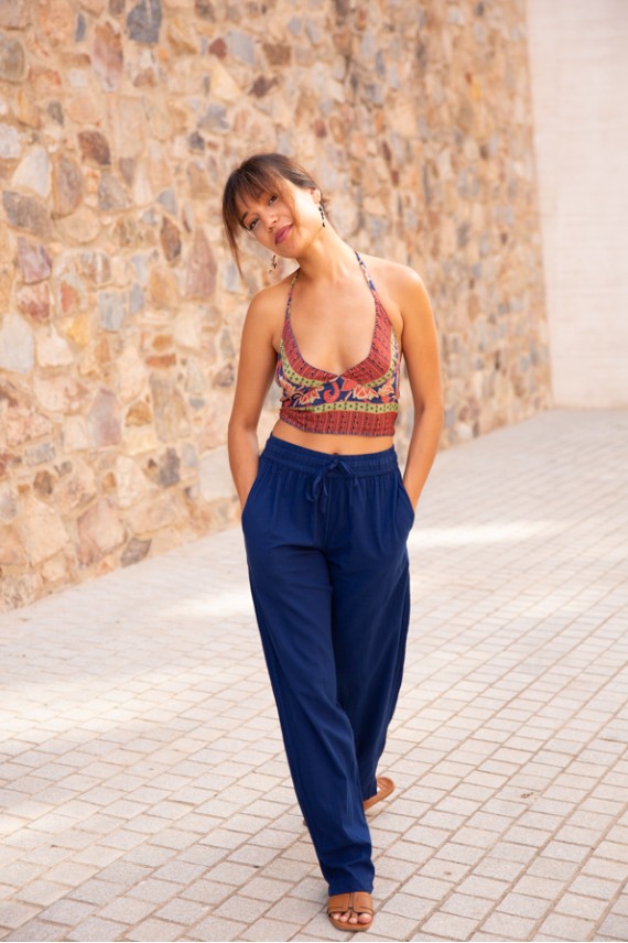 Pantalón largo unisex de tejido fino con cintura elástica y bolsillos laterales