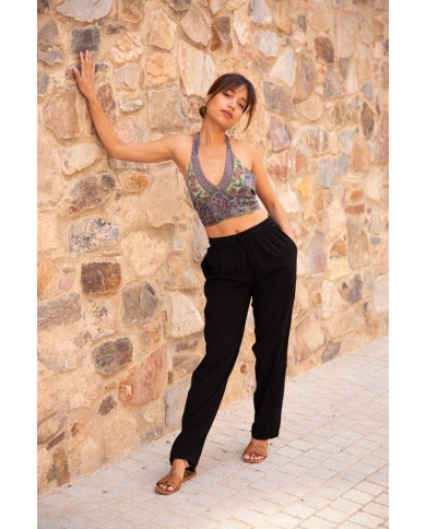 Pantalón largo unisex de tejido fino con cintura elástica y bolsillos laterales