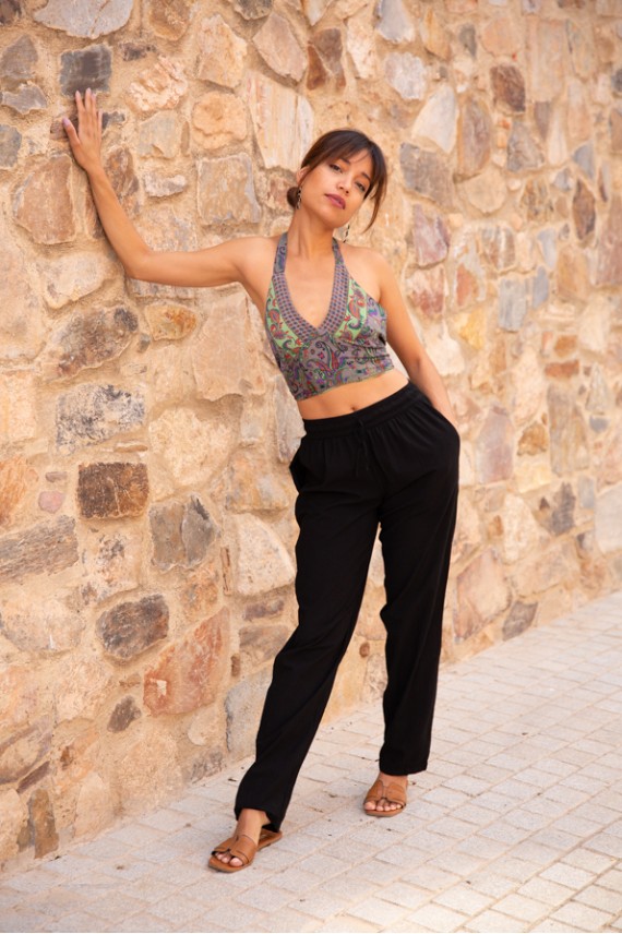 Pantalón largo unisex de tejido fino con cintura elástica y bolsillos laterales