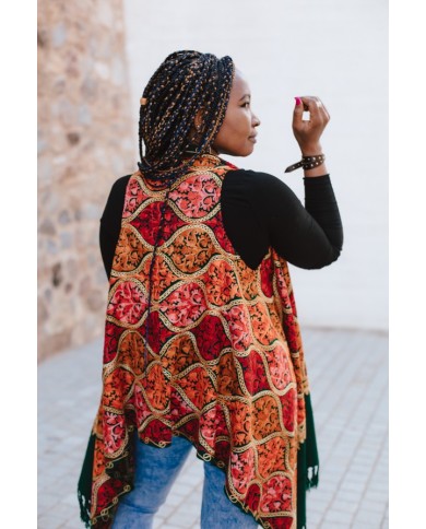 Chaleco Pashmina Arte Nómada Bordado con Flecos